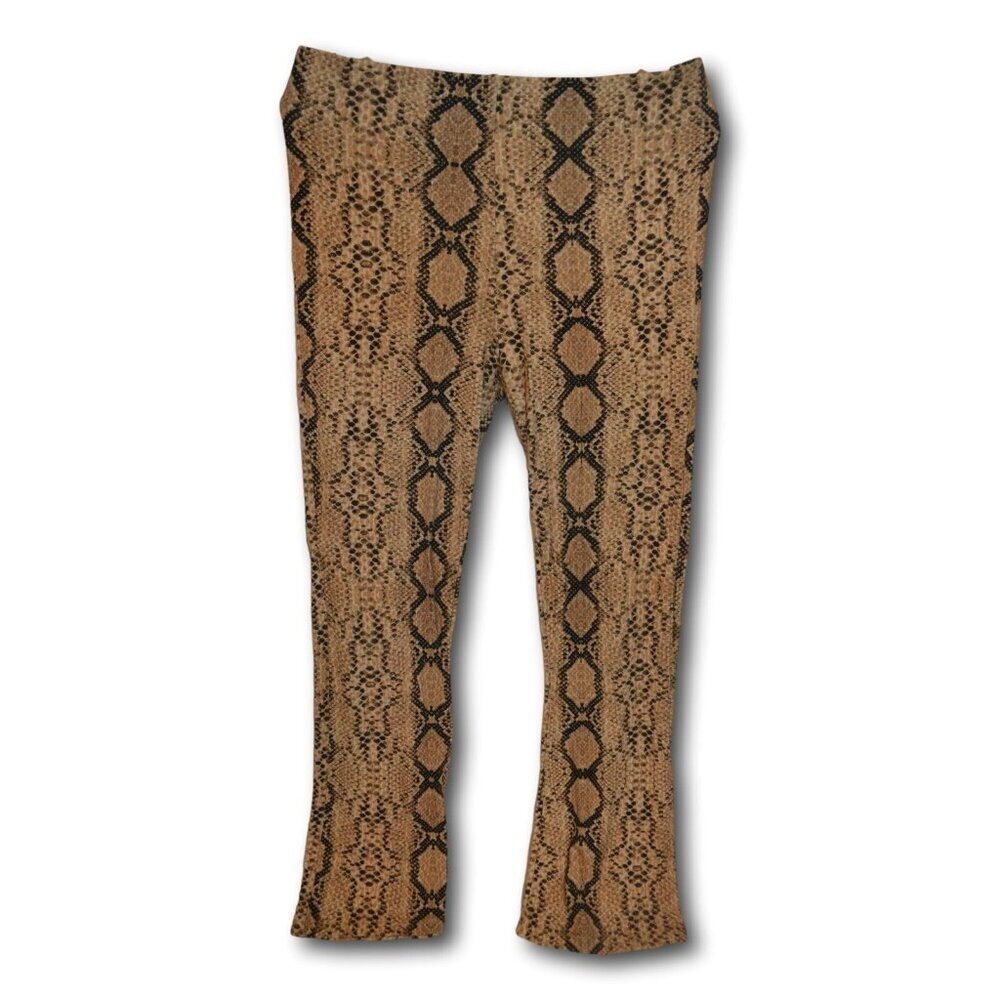 Topshop Women's Snake Print Bootcut Pants – Size US 12 – Brown Stretch Trousers